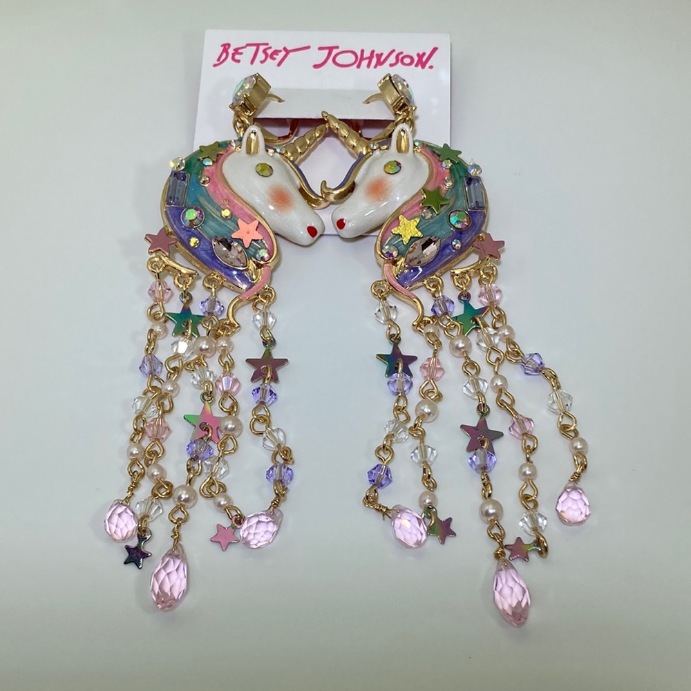Betsey Johnson Unicorn Fringe Earrings